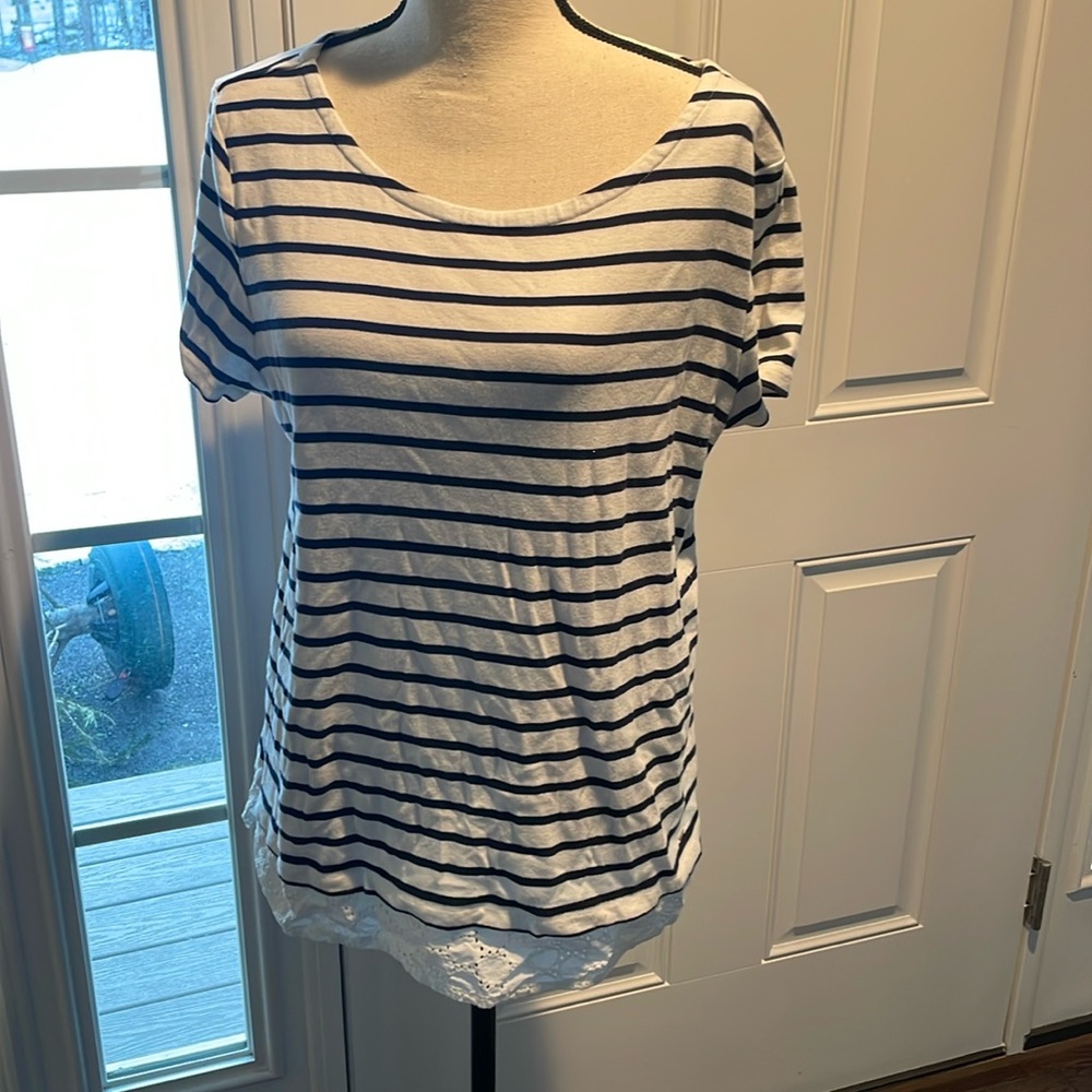 Tommy Hilfiger Navy and White Striped Top